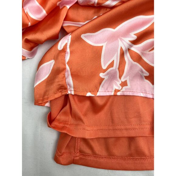 Lulu's Baros Coral Orange Floral Print Off Shoulder Bodycon Dress S Barbie Pink - Picture 8 of 12